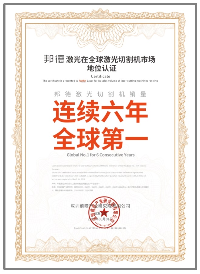 bd半岛平台六连冠！环球激光切割机龙头企业邦德激光销量持续六年环球第一(图1)